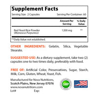 Nova Nutritions Red Yeast Rice 1200 mg. for Cholesterol Support Capsules 120 ct - Nova Nutritions