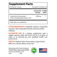 Nova Nutritions Konjac Root Glucomannan Capsules 2000 mg/Serving Veggie Caps - Promotes Regularity, Digestive Health & Healthy Weight Management, 180 Count - Nova Nutritions