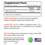 Nova Nutritions Alpha Lipoic Acid ALA 200 mg (Non-GMO) for Healthy Blood Sugar Support & Antioxidant Support, 120 Capsules - Nova Nutritions