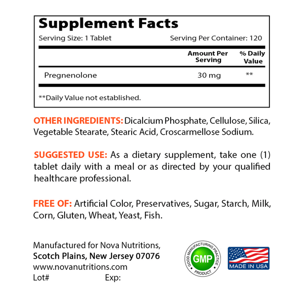 Nova Nutritions Pregnenolone 30 mg 120 Tablets - Nova Nutritions