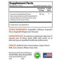 Nova Nutritions Gymnema Sylvestre 500mg Veggie Capsules for Healthy Glucose Metabolism & Craving, 240 Count - Nova Nutritions
