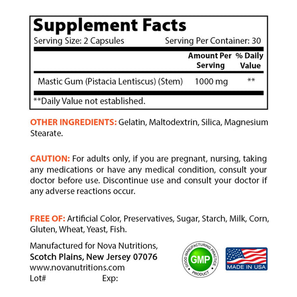 Nova Nutritions Mastic Gum 500 mg 60 Capsules - Nova Nutritions