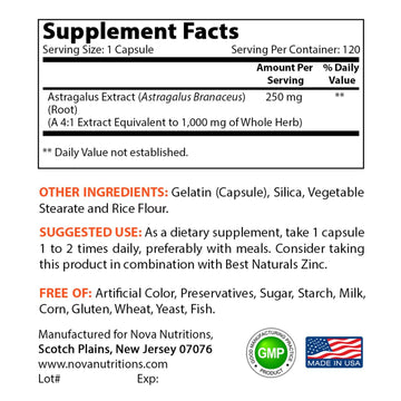 Nova Nutritions Astragalus 1000 mg 120 Capsules