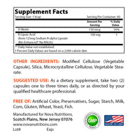 Nova Nutritions R-Lipoic Acid 100mg Veggie Capsule - R Alpha Lipoic Acid Maintains healthy blood sugar level - 60 Count - Nova Nutritions
