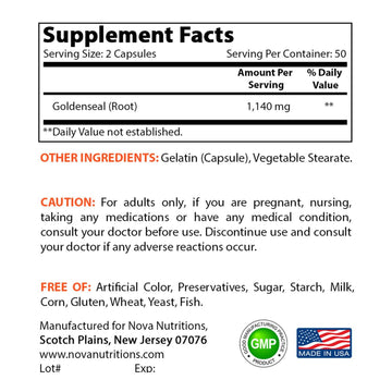 Nova Nutritions Goldenseal Root 570mg (Non-GMO) Capsules, Promotes Healthy Immune & Overall Wellness, 100 Count