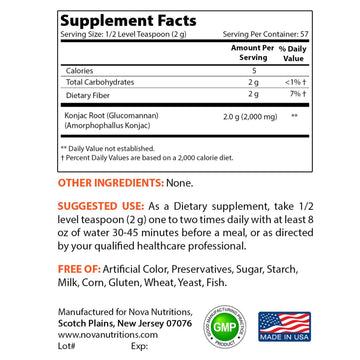 Nova Nutritions Konjac Root Glucomannan 100% Pure Powder - 8 oz