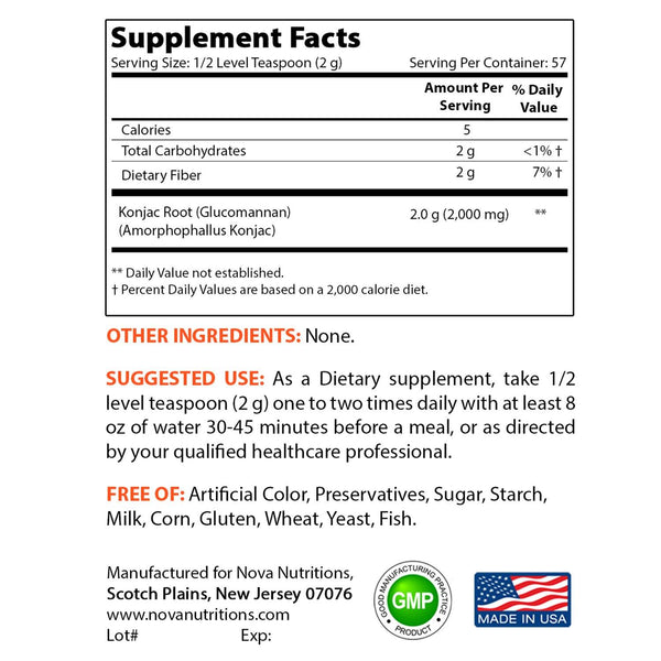 Nova Nutritions Konjac Root Glucomannan 100% Pure Powder - 8 oz - Nova Nutritions